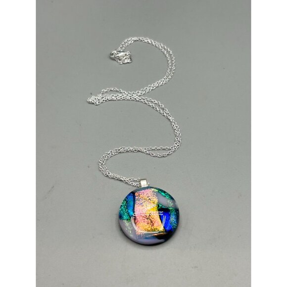 Dichroic Glass Pendant Necklace Art Glass Jewelry One af a Kind Artist Signed - Picture 6 of 7